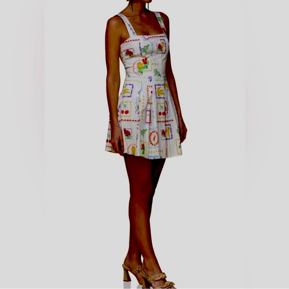 New Avec Les Filles Fruit-Print Flared Mini Dress - Picture 6 of 14